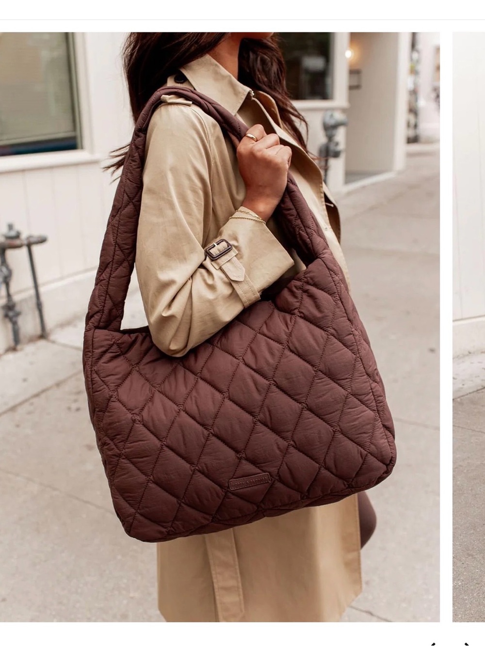 Poppy & Peonies Quilted Chocolate Brown Shoulder Tote